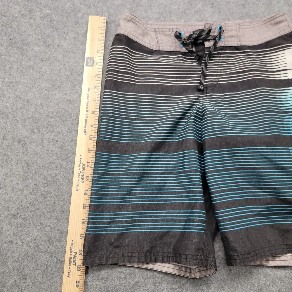 Nike Boys Board Shorts L Just Do It Black Gray Blue Striped Drawstring Pocket